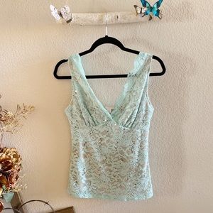 Boston Proper Mint Lace W/ Sequins Tank Top